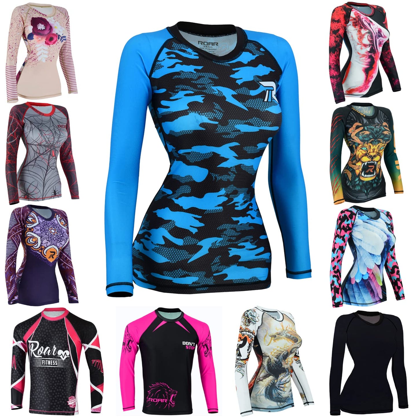 ROAR MMA Grappling Rash Guard BJJ Training No Gi UFC Fight Gear Long Sleeve Shirt (PF Blue XLarge)