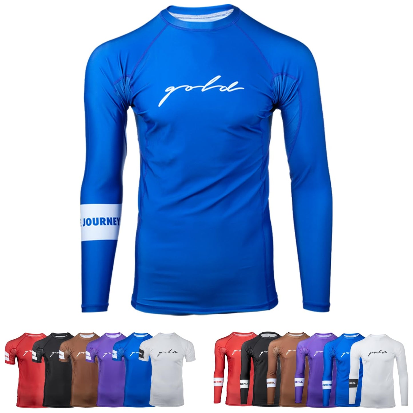 Gold BJJ Foundation Rash Guard - Ranked No-Gi and Gi Jiu Jitsu Rashguard (Long Sleeve Blue 4XL)